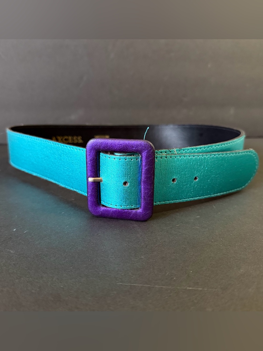 Astor Germany 90s Metallic Teal Purple Belt Retro Futuristic Sz M Iridescent